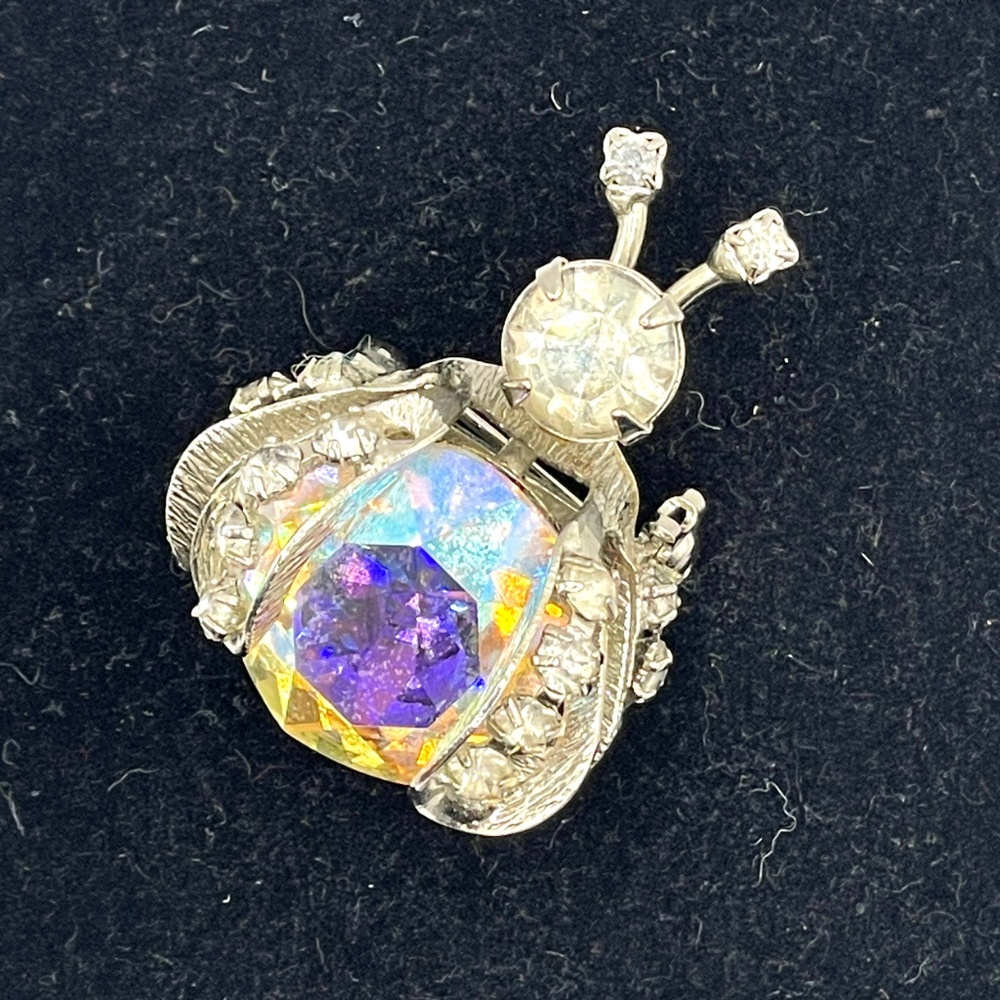 Weiss Unsigned Vintage AB Rhinestone Bug Fly Insect Pin Brooch